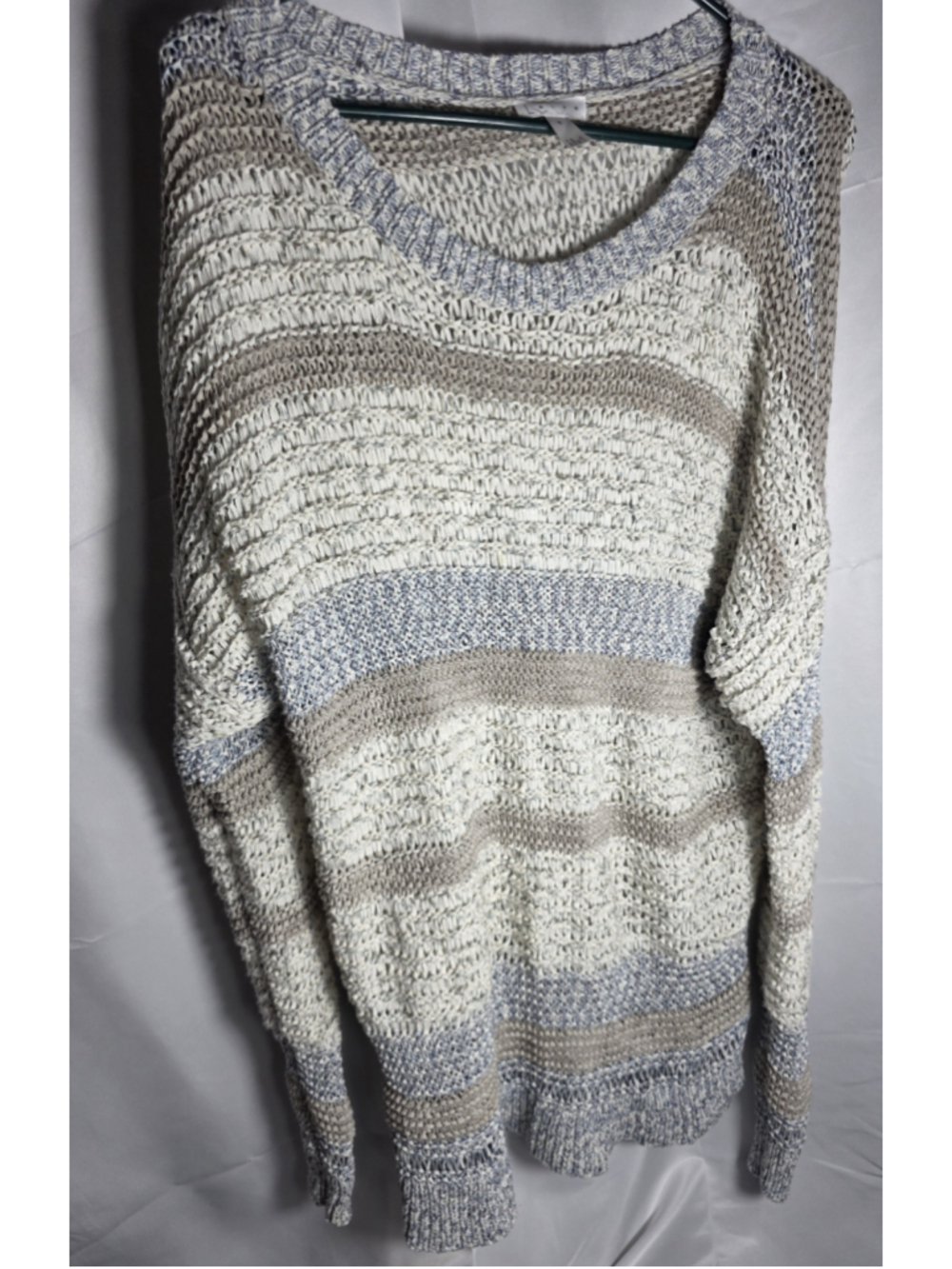 Women's Leith Striped Crew Neck Sweater Beige Grey Size M cottagecore cozy fall